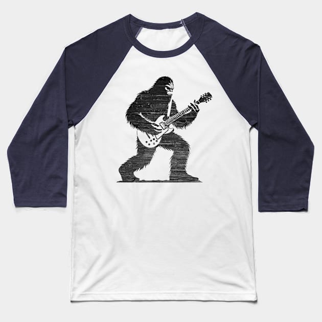 Sasquatch Bigfoot Rock On Guitar Legend Believer Retro Grunge Distress Baseball T-Shirt by Lunatic Bear